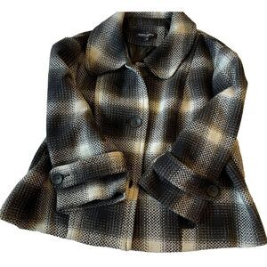 Mario Serrani Houndstooth Plaid Jacket 1X‎ Short Crop Wool Blend Lined Pockets
